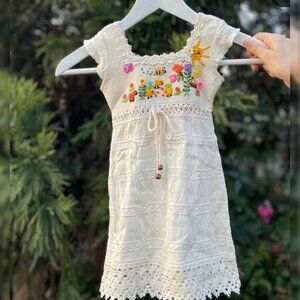 Toddler Girl Embroidered Crochet 100% cotton dress